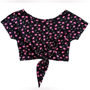 NWT Asos Cherry Print Black Tie Front Crop Top